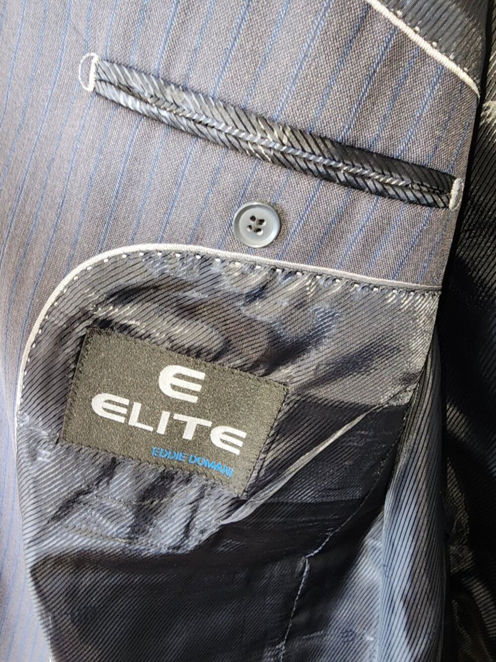 Elite by Eddie Domani Men’s Gray Pinstripe 2 Piece Suit 44R Jacket 38R Pants - Picture 7 of 11